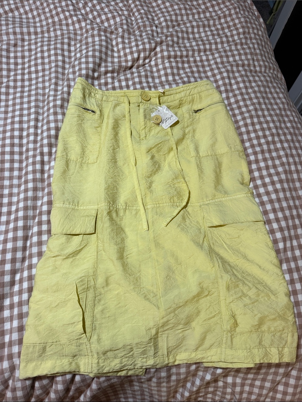 Free People Pale Yellow Cargo Midi Skirt